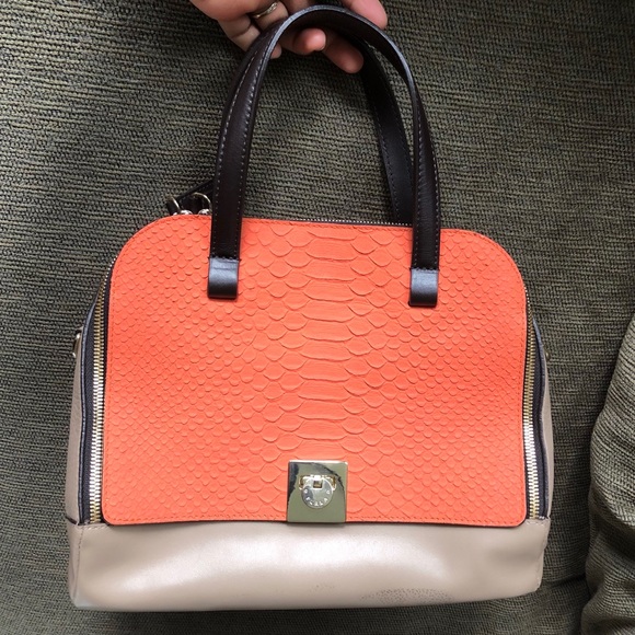 Auth Furla Snake Skin Leather Bag Handbag Purse Bags